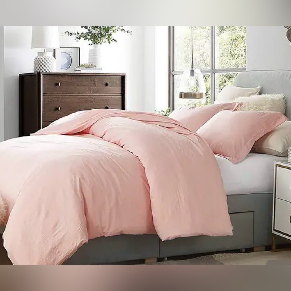 Natural Loft King Solid Duvet Cover Set Rose Quartz - Picture 1 of 6